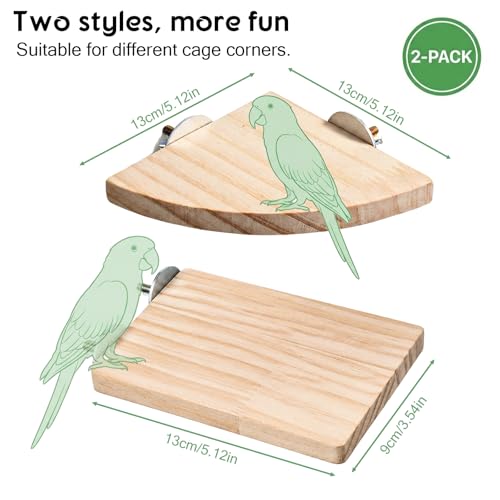 2Pcs Flat Bird Perches for Cage Parakeet Platform Stand | Bird Cage Perch Fan Shape and Rectangle Birds Cage Platform Parakeet Cage Accessories Exercise Toy for Bird Parrots Cockatiel