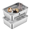 Maxcheck 2 Pcs Rabbit Litter Box, Stainless Steel Rabbit Litter Pan with 2 Grids, High Side Bunny Toilet Tray Potty Training Pan for Rats Ferret Bunny Guinea Pig(M 17.7''L x 13.7''W x 4''H) - size: M 17.7''L x 13.7''W x 4''H