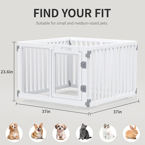 Clear Acrylic Dog Playpen with Door,23.6" Puppy Playpen,Easy Assemble Pet Fence for Puppies/Small Dog Play Pen Indoor (White, 23.6"&40", 4 PC(Fence))