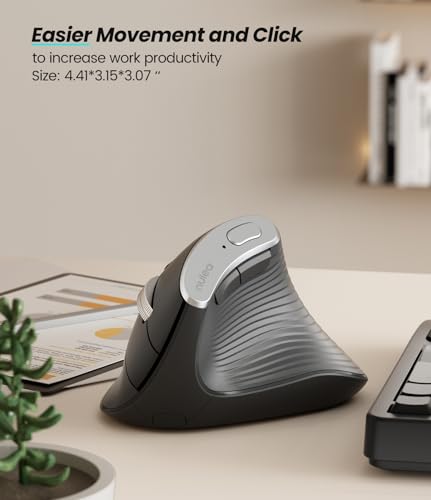 Nulea M510 Vertical Mouse Wireless, Ergonomic Mouse for Comfy Tracking, 3 Adjustable DPI (800-1200-1600), 2.4G Wireless Vertical Mouse with 6 Buttons, Compatible with Windows, Mac OS, Laptop, PC, Grey - color: Grey