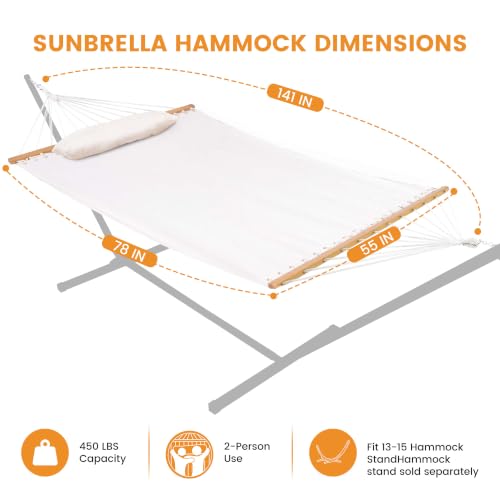 Lazy Daze Hammocks 12 FT Sunbrella Fabric Hammock Non-Fading with Spreader Bars and Free Pillow Fits for 2 Persons, All Weather and Fade Resistant for Patio Yard, 450 lbs Capacity, Cast Pumice - color: Cast Pumice