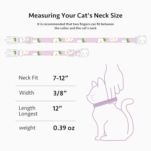 2 Pack Cotton Cat Collar Purple and Pink Flowers Cute Kitten Cat Collar | Breakaway Breathable Soft material With cute pendants with Bell - color: Purple&Pink