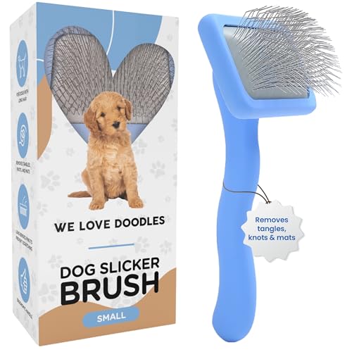 Slicker Brush for Dogs, Pet Grooming Brushes for Doodles & Poodles, Small | Best Brush For Long Haired Dogs, Dematting Comb & Deshedding Tools For Goldendoodle Coats, Puppy Matting Grooming Supplies - size: Small Slicker Brush