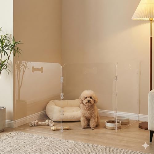 3-Panel Clear Acrylic Freestanding Dog Gate, Folding Pet Barrier | Transparent Puppy Fence with Handles, Foldable Playpen for House, Indoor Stairs, Doorways, Small Dogs & Rabbit - size: 3-Panel