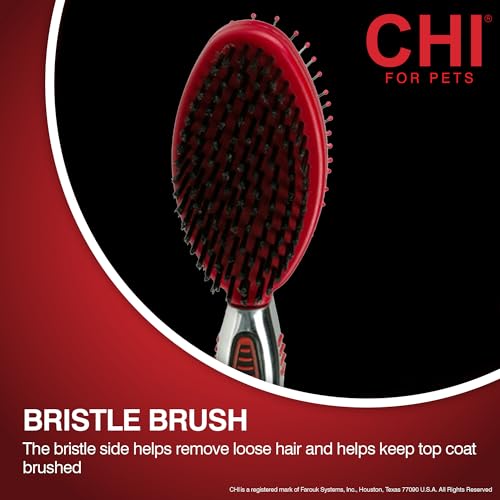 CHI for Dogs Double Sided Pin and Bristle Grooming Brush, 2 in 1 Dog Grooming Brush for Detangling and Smoothing Coats, Removes Loose Hair and Light Tangles, Ergonomic Handle | Detangling and smoothing formula, removes loose hair and light tangles, ergono