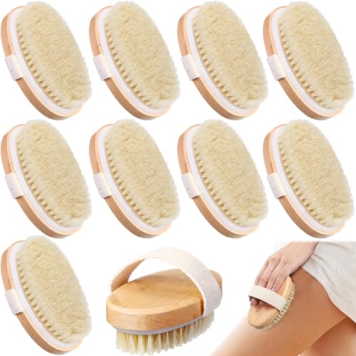 Gejoy 10 Pcs Dry Brushing Body Brush for Lymphatic Drainage Exfoliating Brush with Massage Nodule Dry Skin Body Scrubber Cellulite Shower Circulation Dead Exfoliator (Exfoliating Version,Wood Color) - color: Exfoliating Version
