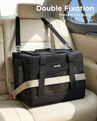 Pecute Cat Carrier, Portable Dog Carrier with Stable Structure, Dark Grey | Larger Space, 360° Ventilation & Comfort, Escape-Proof, for Travel / Car Trips / Vet Visits, Fits Cats up to 11 lbs - color: Dark Grey