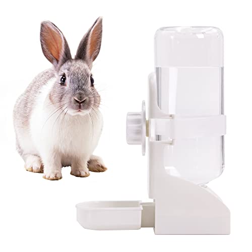 Rabbit Water Bottle Suspension Water Dispenser for Mini Pet Bunny Guinea Pig Chinchilla, 500ml Automatic Water Bottle by Gravity Flow Supply, Prevent Overflow, BPA Free (White)