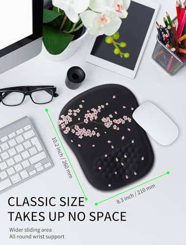 Hokafenle Ergonomic Wrist-hugging Mouse Pad Wrist Support, U-shaped Holding Wrist Rest Mousepad for Carpal Tunnel Pain Relief with Cushioned Memory Foam Slope Massage Bulge (10.2x8.3 in,CherryBlossom) - color: Cherryblossom