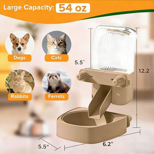 54 oz Pet Food Dispenser, Gravity Feeder Bowl for Cage, Auto Feeder for Ferret, Cat, Dog and Other Small & Medium Animals, Compatible with Widemouth Cages(Brown) - color: BROWN