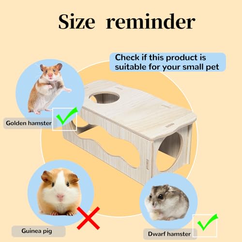 2 PCS Wooden Hamster Hideout Multi-Chamber Tunnel Set Hamster House Hiding Maze Platform Stuff Exploring Toy Cage Accessories for Gerbil Rat Mice - size: M+M