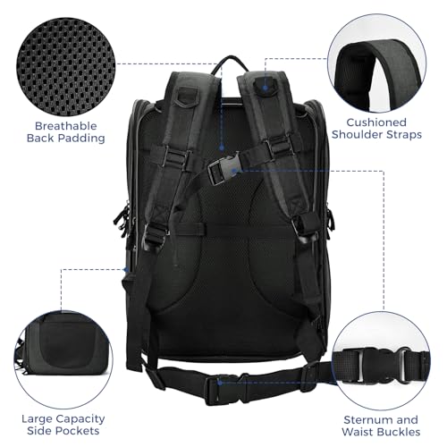 Apollo Walker Cat Carrier Backpack for Small Dogs and Cats Up to 18 lb | Expandable space, Four-Sided Breathable Mesh, Stability Package, Removable Pad,3D back panel,Thickened shoulder straps - color: Black-expandable