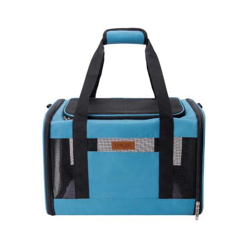 YUNIQUE Soft-Sided Cat & Dog Carrier for Pets Up to 15 Lbs, Airline Approved Collapsible Travel Puppy Carrier with Lightweight Fabric Design (Blue) - color: blue
