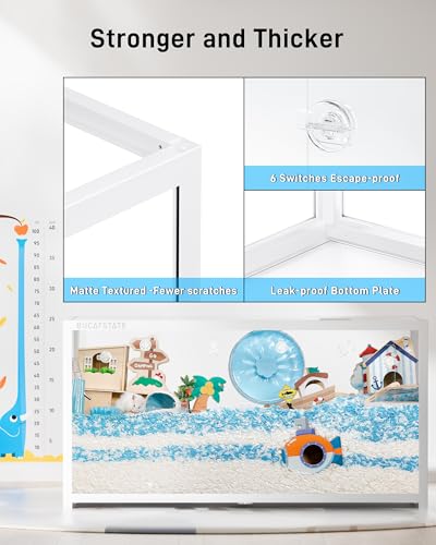 BUCATSTATE Hamster Cage 3.0, Large Hamster Enclosure (47in, White) | 7.8 ft² Small Animal Habitat with Deep Bedding Space for Hamster Enrichment, Stackable Aluminum Frame, Front & Top Access - color: White, size: 47.0"L x 23.6"W x 25.5"H