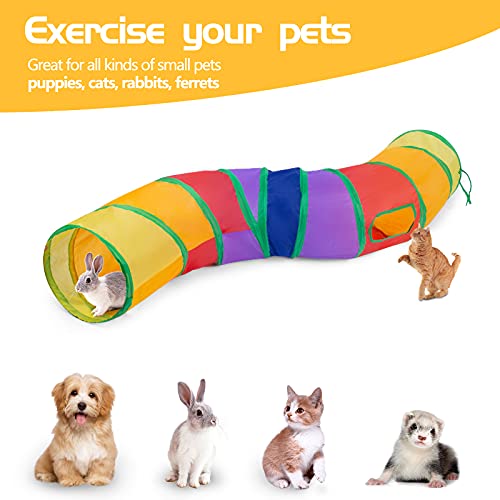 Sheldamy Cat Tunnel, S-2-Way Cat Tunnels for Indoor Cats, Collapsible Cat Play Tunnel, Interactive Toy Maze Cat House with 1 Play Ball for Cats, Puppy, Kitty, Kitten, Rabbit (Multicolor) - color: S-2 Way Multicolor