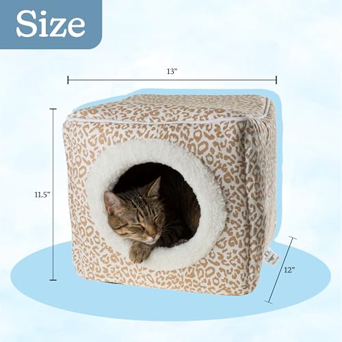 Cat House - Indoor Bed with Removable Foam Cushion - Cat Cave for Puppies, Rabbits, Guinea Pigs, and Other Small Animals by PETMAKER (Animal Print) - color: Tan Animal Print