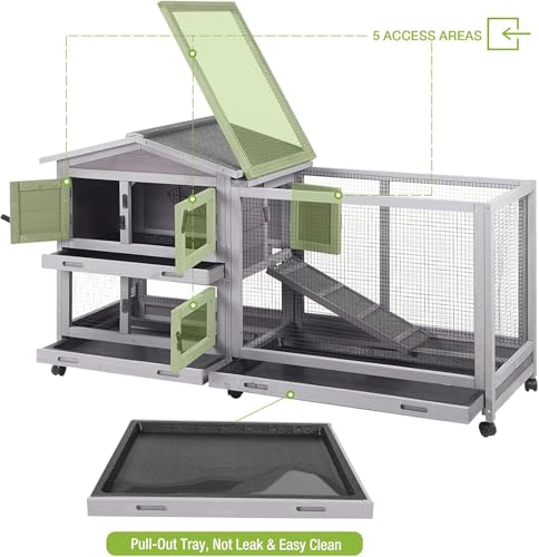 GUTINNEEN Large Rabbit Hutch Indoor Bunny Cage Outdoor with Chew-Proof Ramp 2-Story Mobile Guinea Pig Cages with 3 Pull-Out Trays - color: Grape Purple