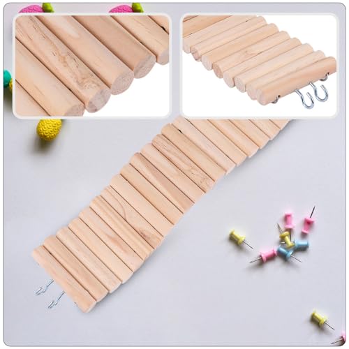Hamster Ladder Bridge Wooden Hamster Chew Toy Small Animal Climbing Ladder for Cage Easy Hang Hooks Supports Balance and Coordination 15.74 X 2.95 X 0.39 in