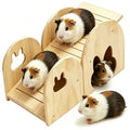 Large Bunny Hideout Wooden Bunny House with Ramp Rabbit Castle(Ladder) | solid wood guinea pig hideout chinchilla house with detachable panels,rabbit hide with ramp hideaways and climbing areas - style: Ladder