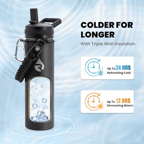 RAYMYLO Insulated Water Bottle 20 oz, Triple Wall Vacuum Stainless Steel | (Cold for 24Hrs, Hot for 12Hrs), Leak Proof & Non-BPA, Modern Water Bottle Jug for School with Straw Spout Lids - color: Magic Black, size: 20 Ounces