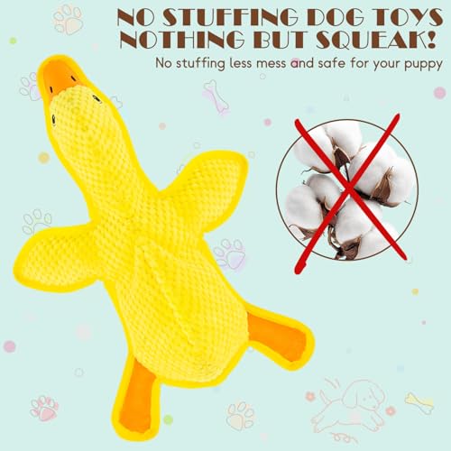 No Stuffing Dog Squeak Toys, Duck Chew Toys for Small to Large Puppies | Durable Plush Puppy Teething Toys, Interactive to Keep Pets Busy, Toss Fetch Tug Play, Best Birthday Gift - color: Yellow