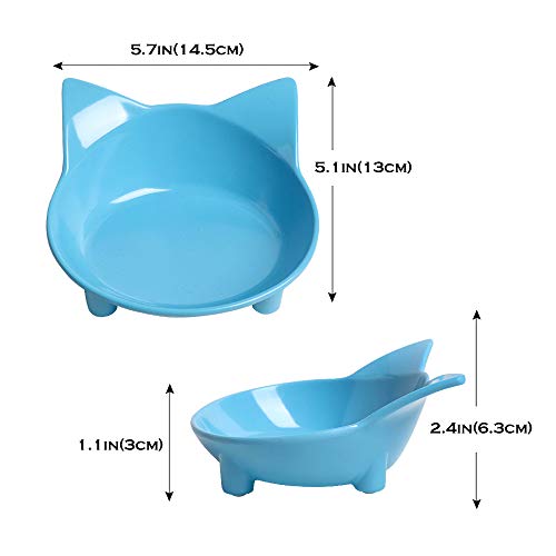 Set of 2 Non-Slip Cat & Dog Bowls – Wide, Shallow Food and Water Dishes for Whisker Fatigue Relief, No Spill, Safe Food-Grade Pet Bowls for Cats, Small Dogs, Kittens, Puppies & Rabbits - color: Blue+Black