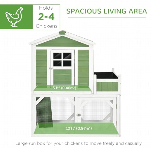PawHut 49" Small Chicken Coop Hen House with Garden Space 2-4 Birds Green | Chicken House Outdoor Run Cage with Weather Protection