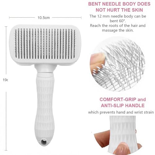 Self-Cleaning Slicker Brush, Dog Cat Bunny Pet Grooming Shedding Brush, Easy to Remove Loose Undercoat, Pet Massaging Tool Suitable for Pets with Long or Short Hair (White) - color: White