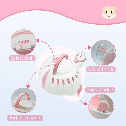 Hamster Carrier Cage Portable Cages Small Animals Carry Travel Case with Water Bottle Plastic Breathable Guinea Pig Outgoing Cage for Dwarf Hamster Ferret Chinchillas Hedgehog (Pink) - color: 【Pink】