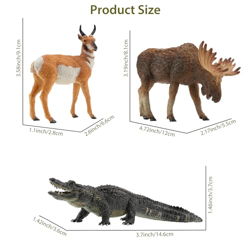 Toymany 12PCS North American Forest Animal Figurines, Realistic Jungle Zoo Animal Set Includes Moose,Cougar,Wolf,Bear,Eagle,Deer Educational Toy Cake Toppers Christmas Birthday Gift for Toddlers - style: North American Animals