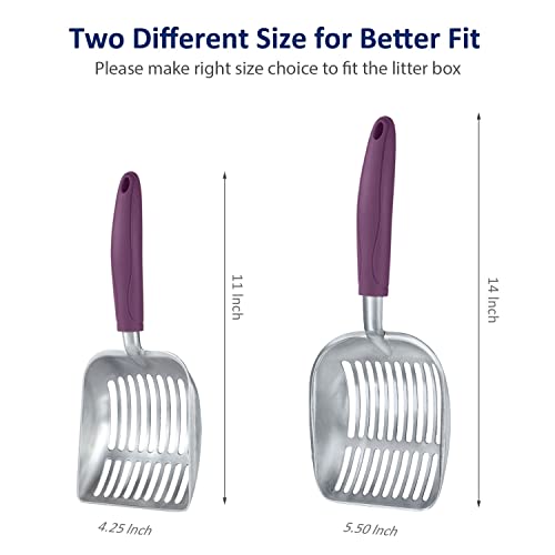 Cat Litter Scoop, Aluminum Alloy Sifter, Kitty Metal Scooper, Deep Shovel, Long Handle, Poop Sifting, Kitten Pooper Lifter, Durable, Heavy Duty, for Litter Box - color: FLAT Aluminum \ #07 Violet Handle, size: Small