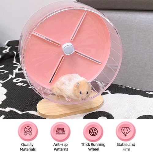 Silent Hamster Wheel,10.2 Inch Quiet Spinner Syrian Hamster Running Wheel,Anti-Skid & Adjustable Stand for Gerbils, Rats, or Other Small Pets,Pink - color: Pink