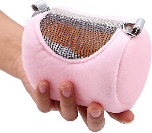 Litewoo Hamster Travel Carrier Portable Bag with Adjustable Strap, Pink, M | Warm velvet fabric, side mesh design, foldable storage, pouch for small animal/sugar glider/rat/squirrel - color: Pink, size: Small