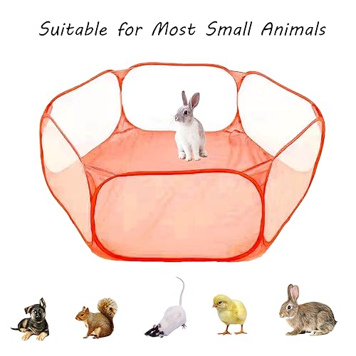 Small Animals Playpen, Portable Pop-up Open Interactive Pet Tent, Indoor Outdoor Fence for Rabbits, Guinea Pig, Hamster, Chinchillas, Kittens, Puppies - color: Orange