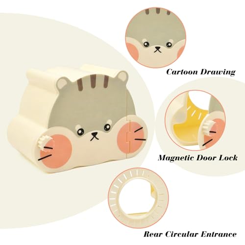 Magnetic Hamster Hideout with Clear Viewing Lid, Mount Hamster House for Syrian Hamsters, Dwarf Hamsters, Gerbils,Mice, Small Animal Hideaway Hut for Acrylic & Wire Cages,Yellow Bear4319-2 - color: Gray Bear