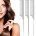 Leinuosen 3 Pack Rat Tail Comb Carbon Fiber,Gray | Steel Pin Tail for Sectioning, Heat Resistant Teasing, Pick Comb for Women Wig Styling, Fishtail Design for Salon Updos - color: Gray