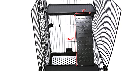 Homey Pet Rat Cage, Small Animal Cage for Ferret, Chinchilla, Guinea Pig | Lockable Wheels, Splash Guard, Easy-Clean Pull-Out Grid Tray, Non-Slip Ramp, Wide Shelf, Safe Lock, Chew-Proof, Black 3-Tier - size: 24.8"L x 16.5"W x 37.8"H