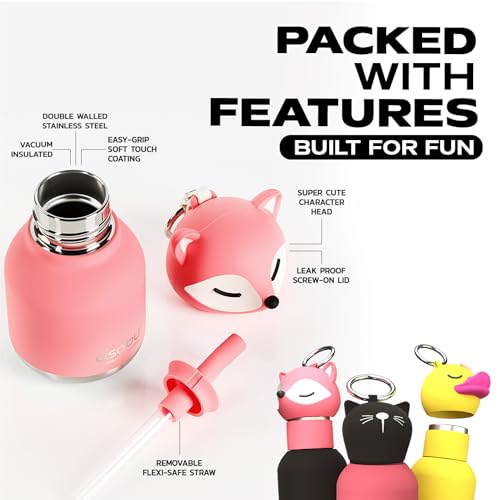 asobu Mini Bestie Water Bottle, Cute Collectible Character, Stainless Steel | 6.7 oz, Leak Proof Seal, Spill Resistant, BPA Free Materials, Dishwasher Safe, Reusable Straw Included, Great Gift Idea - color: INI SORA THE FOX