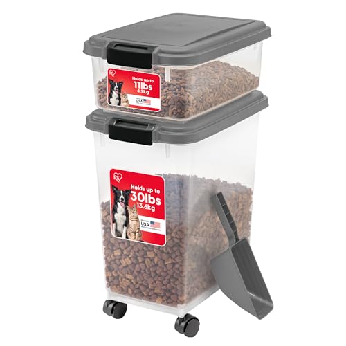 IRIS USA Dog Food Storage Container, Up to 30+11 lbs, Dark Gray | Made in the USA, Includes 2-Cup Scoop & Wheels, Airtight Seal, BPA-Free, Bird Seed, Cat food, Cat Litter, Treats, Toys - color: Dark Gray