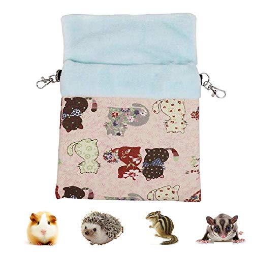 Litewoo Sugar Gliders Sleeping Pouch Bag Small Pet Cotton Hanging Warm Comfortable Nest Bed for Small Animals Squirrels Marmosets Rats Hamster (LARGR,Pink Cat) - color: Pink Cat, size: LARGR