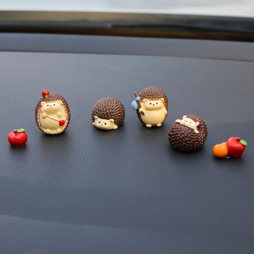 6 PCS Hedgehog Decor Car Dashboard Decorations, Fairy Garden Accessories | Kiofs Mini Hedgehog Figurines Car Gifts for Women Interior, Cute Desk Pets