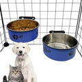 Dog Crate Food and Water Bowl 2Pcs Small Pet Hanging Kennel Removable Dish Feeding Cup with Holder for Medium Large Size Cat Puppy (Blue, 5.5''X2.3''&6.3‘’X2.5'') - color: blue