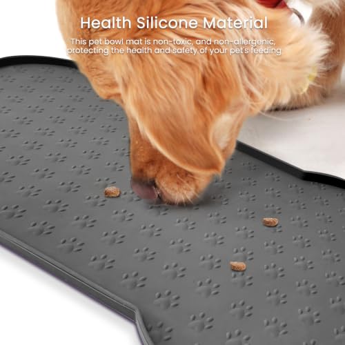 PWTAA Dog Food Mat Anti-Slip Silicone Dog Bowl Mat Thicker Pet Placemat Waterproof Cat Feeder Pad with Raised Edge Puppy Kitten Feeding Mats Suitable Small Medium-Sized Dogs Cats Eating Tray - 2PCS - color: Grey, size: 19.4" x 9.8"-2PCS