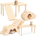 BreezeHug 4 Pcs Hamster Cage Accessories Hamster Platform Hideout Wooden Tunnel Ladder Playhouse Game Climbing Toy with Platform for Pets Dwarf Syrian Mice Degus Gerbils Squirrel(L-Shaped) - style: L-shaped