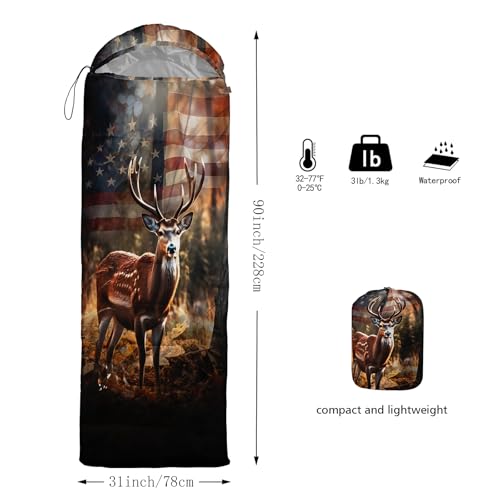 HOSIMA Dear Hunting Pattern Cold Weather Sleeping Bags for Kids Adults. | Black Light Weight Waterproof Sleeping Bags for Outdoors Hiking - color: Brown