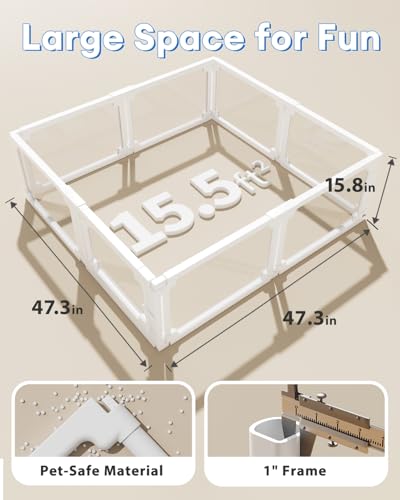 BUCATSTATE Acrylic Guinea Pig Cages for 2, 15.5 sq ft Guinea Pigs Playpen with Door, Clear Rabbit Playpen Indoor for Pigges, Hedgehogs, Quail, Chickens (47" L x 47" W x 16" H, 8 Panels) - style: 8 Panels