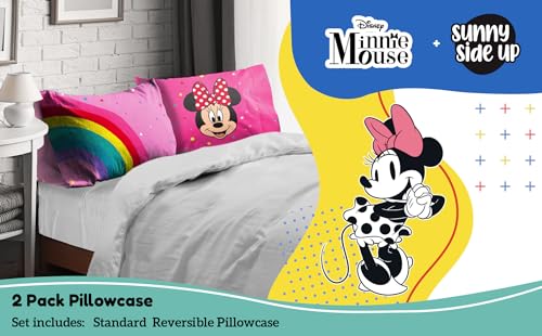 Disney Minnie Mouse Kids Pillowcases 2 Pack, Standard Size 20x30, Reversible Super Soft Microfiber Pillow Covers, Machine Washable Pink Kids Bedding - Sunny Side Up (Official Disney Product) - color: Pink - Minnie Mouse