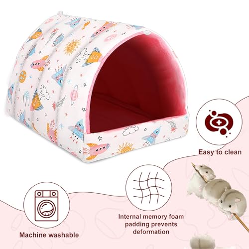 UPINS 2 Pack Guinea Pig Bed,Guinea Pig Hideout | Washable Small Animal House Cage Accessories,for Dwarf Rabbits Chinchillas Hamsters Hedgehogs Ferrets and Rats - color: Pink White, size: 6.8 x 7.4 inch