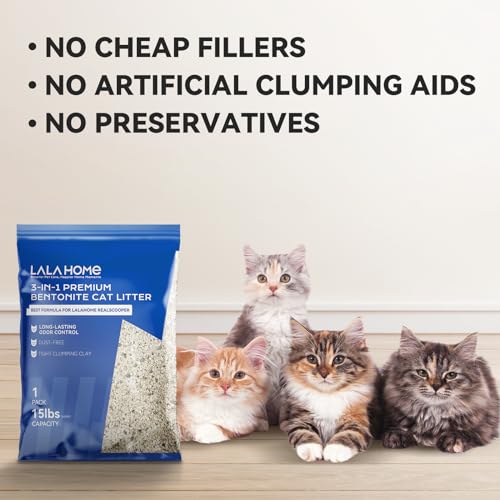 Clumping Cat Litter, Premium Bentonite Cat Litter Sodium-Based, Dust-Free, Strong Durability, Odor Control, Natural Mineral Formula Unscented Litter for RealScooper - 15 lb. Box - size: 15lb-Frustration Free Pack
