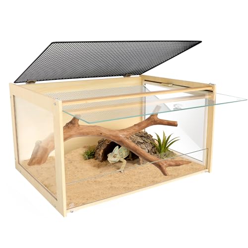 Reptile Terrarium Enclosure 30Gallon Bearded Dragon Tank, 24*16*16inch Tempered Glass Front Opening Reptile Snake Tank Enclosure Cages with Wood Frame & Metal Mesh Top for Hamster Gecko Lizard Turtles
